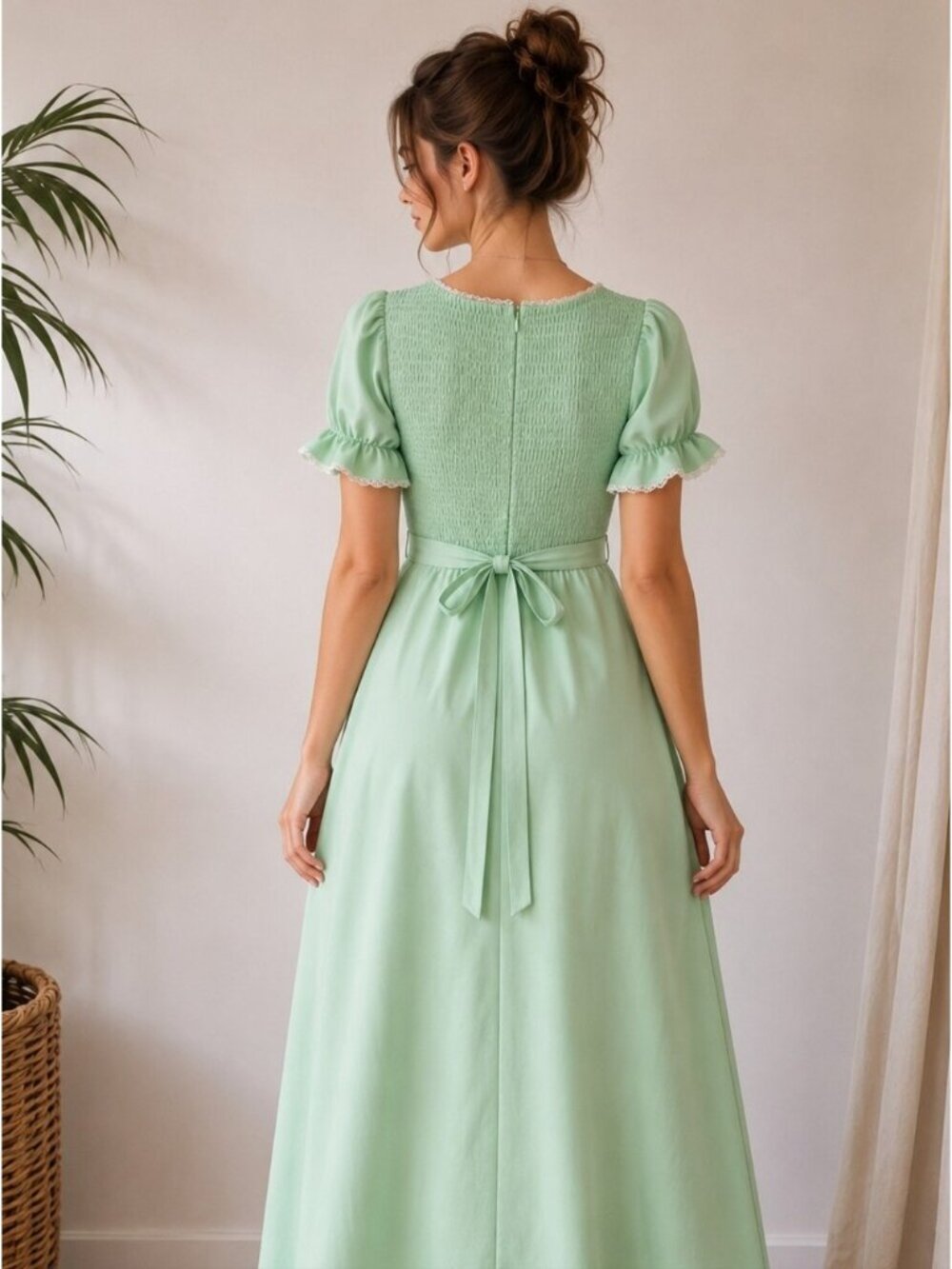 Vintage Mint Green Smocked Maxi Dress with Puff Sleeves - Picture 10 of 10